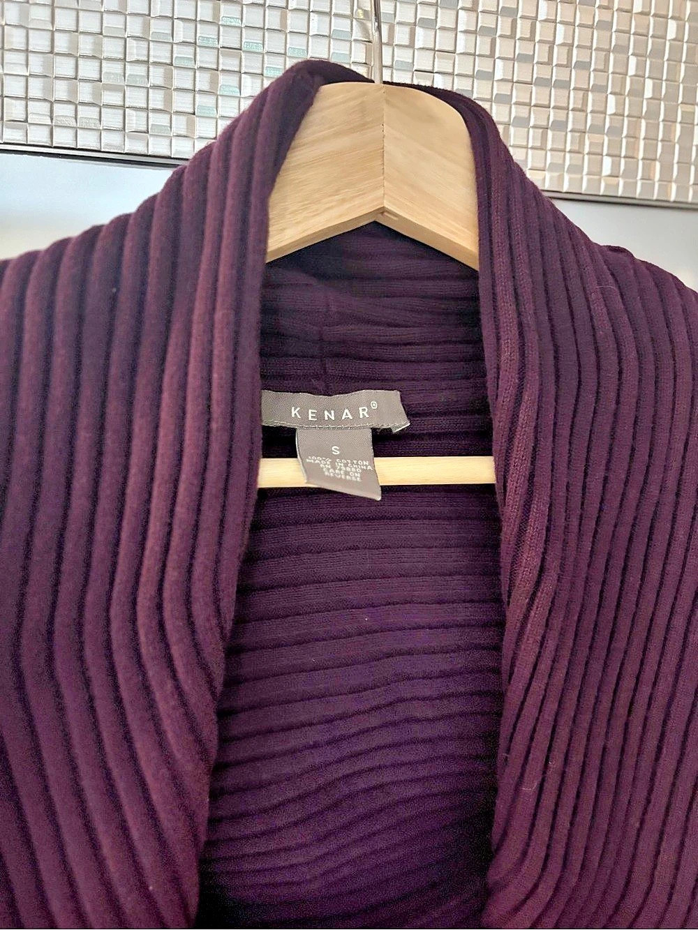 Kenar Ribbed Open Front Sweater in Purple, Size Small - Picture 3 of 3